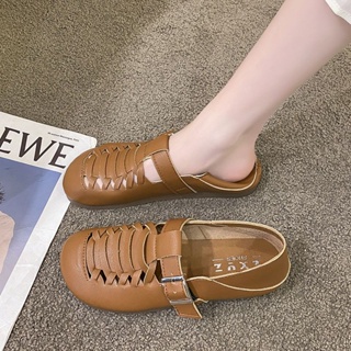 ใหม่ รองเท้าโลฟเฟอร์ รองเท้าแมรี่เจน แบบกลวง สไตล์เกาหลีย้อนยุค สําหรับผู้หญิง