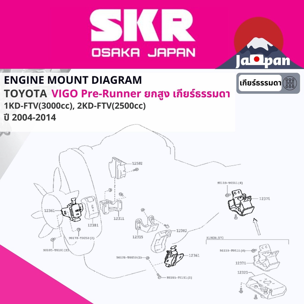 skr-japan-ยาง-แท่นเครื่อง-แท่นเกียร์-toyota-hilux-vigo-ดีเซล-pre-runner-mt-ยกสูง-เกียร์ธรรมดา-2004-2014-to039-to168