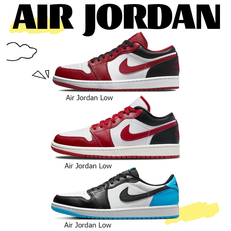 ของแท้-100-nike-jordan-air-jordan-1-retro-low-red-black-red-toe-blue-black-white