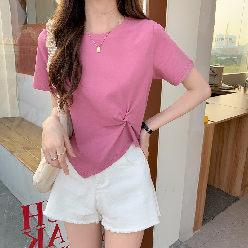 dahong-เสื้อครอปสาวอวบ-แขนสั้นผู้หญิง-ทรงไม่สมมาตร-แฟชั่นฤดูร้อน-เอวลอย-2439