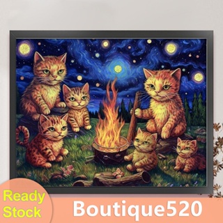 [boutique520.th] ชุดปักครอสติช ผ้าฝ้าย 11CT พิมพ์ลายแมวแวนโก๊ะ สําหรับตกแต่งบ้าน