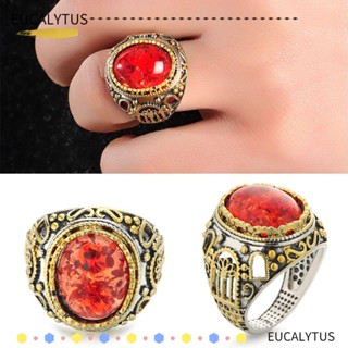 Eutus แหวนแต่งงาน สไตล์วินเทจ ย้อนยุค สีเหลือง สีแดง มด ผู้ชาย ผู้หญิง แหวน ศาสนามุสลิม แฮนด์เมด แกะสลัก ตุรกี ป้าย โกธิค เพทาย หิน