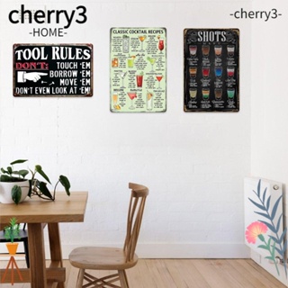 Cherry3 แผ่นภาพวาดเหล็ก สูตรค็อกเทล แนวคลาสสิก สําหรับแขวนตกแต่งร้านกาแฟ