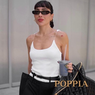Poppia- เสื้อครอปท็อป แขนกุด คอยู สีพื้น แฟชั่นฤดูร้อน สําหรับผู้หญิง