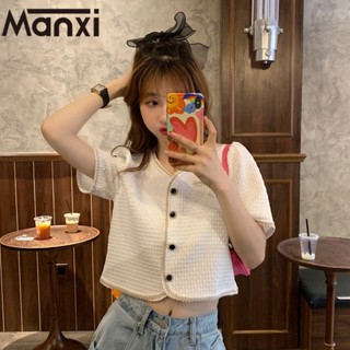 Manxi เสื้อเชิ้ตผู้หญิง เสื้อสาวอวบ สะดวกสบาย  มีความรู้สึกของการออกแบบ  A95K0176