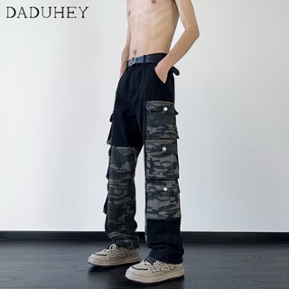 DaDuHey🔥 2023 American-Style Retro Ins Fashionable All-Match Straight Casual Pants Mens High Street Multi-Pocket Slim Fit Patchwork Jeans
