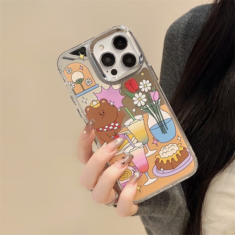 เคสโทรศัพท์มือถือ-ลายดอกไม้-หมี-สามในหนึ่ง-สําหรับ-iphone15-14promax-13-12-11-x-xr-xsmax-7-8plus