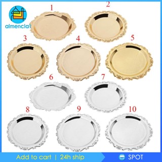 [Almencla1] ถาดโลหะ ทรงกลม สีทอง ขนาด 4 นิ้ว 6 นิ้ว สําหรับใส่ขนมหวาน ชา ผลไม้