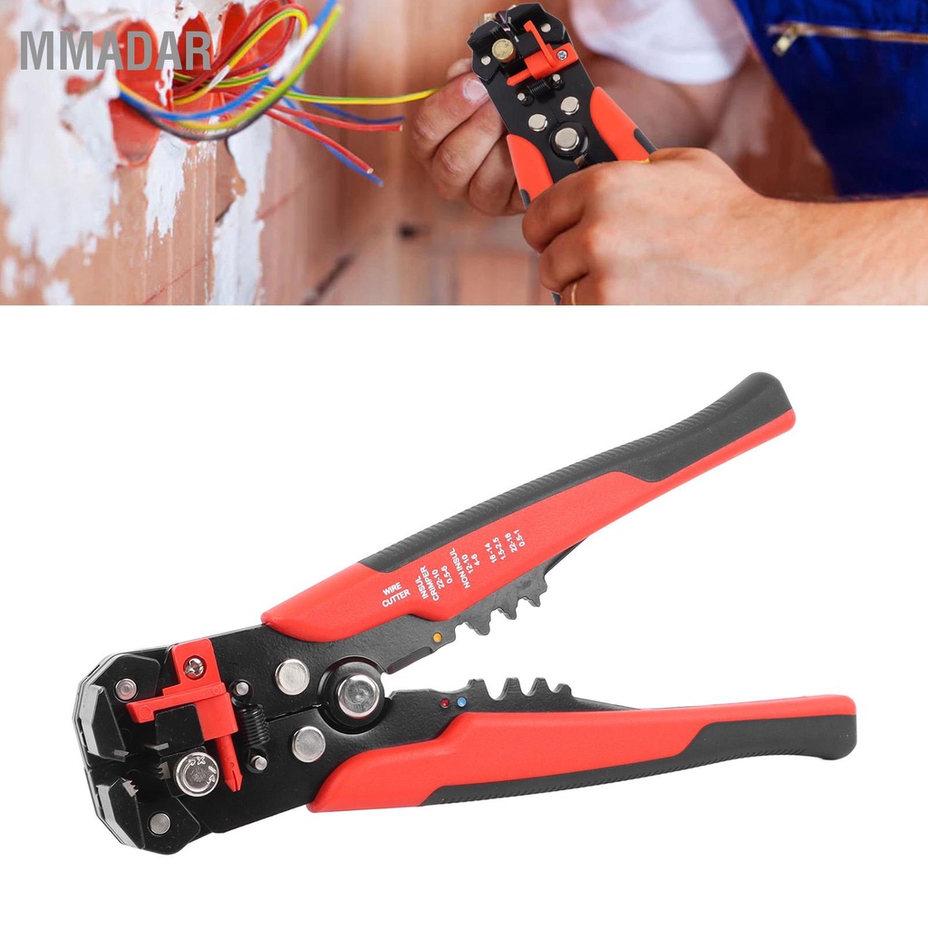 mmadar-เครื่องปอกสายไฟอัตโนมัติ-5-in-1-cutter-crimper-peeling-pliers-electric-tool-red