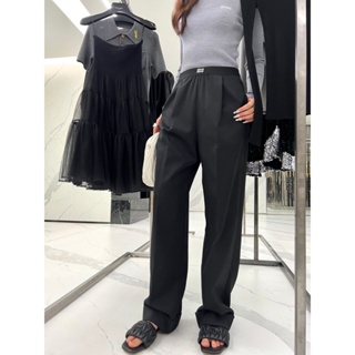 QYCV MIU MIU 2023 autumn and winter New letter logo printed elastic band casual fashion all-match high waist straight pants for women