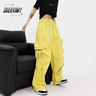 SOERVIMY กางเกงขายาว กางเกงเอวสูง สไตล์เกาหลี แฟชั่น 2023 NEW A90M087