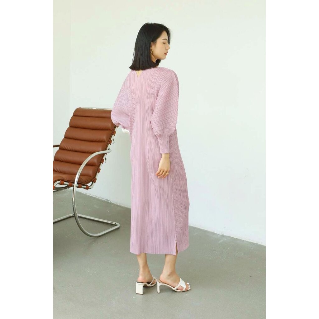 restock-2muay-pleat-เดรสผู้หญิง-เดรสพลีทคุณภาพ-รุ่น-gjo2903-10สี-free-size-heart-neck-volumesleeve-pleat-dress