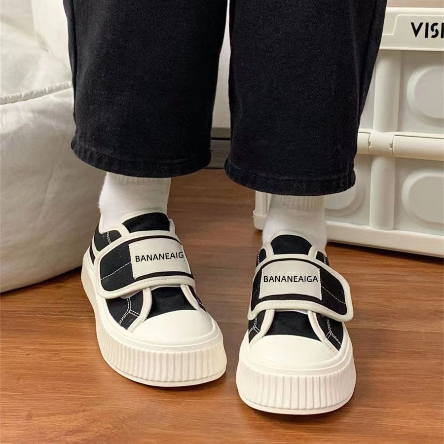 รองเท้าสีขาวตีนตุ๊กแกสไตล์เกาหลี-รองเท้าผ้าใบระบายอากาศของนักเรียนหญิง