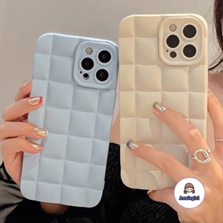 เคสโทรศัพท์มือถือแบบนิ่ม หนา กันกระแทก ลายตาราง 3D เรียบง่าย สําหรับ Iphone 11 12 Pro Max 13 14 Pro Max XSXR 7 8 Plus