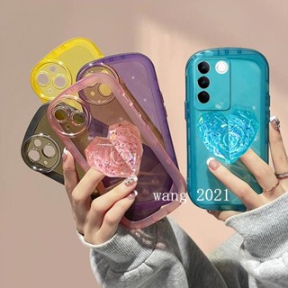 Ready Stock Fashion Casing เคส VivoV27 VIVO V27e V27 Pro 5G Y02A Phone Case Simple Solid Color Transparent with Gem Love Bracket Lens Protection Soft Back Cover เคสโทรศัพท