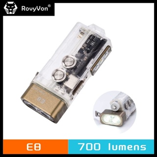 Rovyvon E8 พวงกุญแจไฟฉาย 700 Lumens 6500K ชาร์จได้ อเนกประสงค์ พร้อมไฟด้านข้าง และแบตเตอรี่