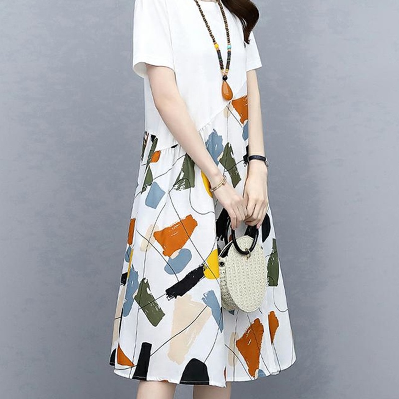 ชุดเดรสสไตล์เกาหลี-เสื้อผ้าสำหรับผู้หญิง-ฤดูร้อนใหม่ผู้หญิงวัยกลางคนขนาดบวกชุดแม่วัยกลางคน