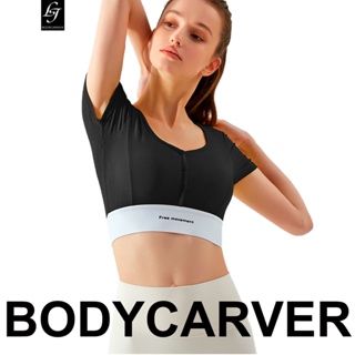 Bodycarver เสื้อครอปท็อป แขนสั้น ระบายอากาศ สีตัดกัน สําหรับผู้หญิง ใส่เล่นโยคะ กีฬา