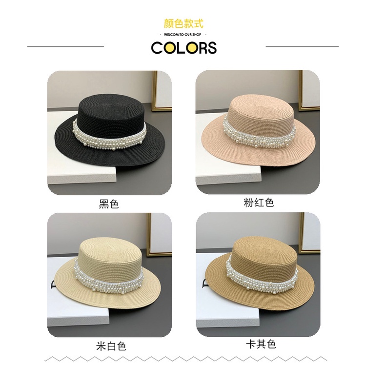 หมวกฟางสาน-กันแดด-ประดับไข่มุก-เข้ากับทุกการแต่งกาย-สไตล์เกาหลี-และญี่ปุ่น-แฟชั่นฤดูร้อน-สําหรับผู้หญิง
