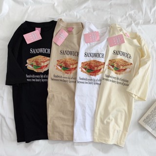 S057 เสื้อยืด oversize ผ้าคอตตอน สไตล์ minimal สกรีน SANDWICH 🥪