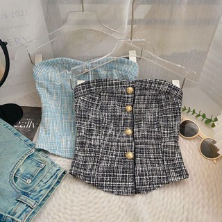 เสื้อกล้าม ผ้าถัก ตัวสั้น สุดเซ็กซี่ สไตล์ชาแนล เรโทร