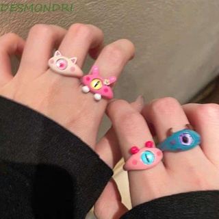 Desmondri แหวนนิ้วมือ แบบเปิด รูปหมู ตาปีศาจ สวยหรู ปรับได้ ของขวัญ สไตล์เกาหลี สําหรับผู้หญิง