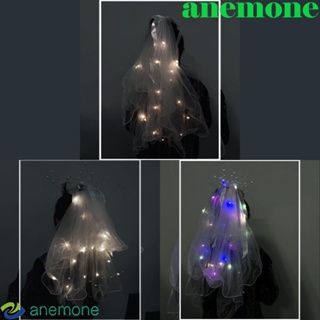 Anemone ผ้าคลุมหน้าเจ้าสาว มีไฟ LED ประดับมุก สีขาว สไตล์เกาหลี โรแมนติก สําหรับเจ้าสาว