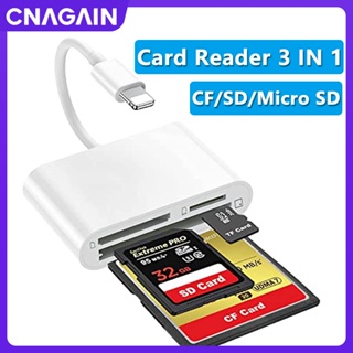 Cnagain อะแดปเตอร์การ์ดรีดเดอร์ SD CF สําหรับ iPhone iPad 3 in 1 SD CF TF SDHC iPhone 14 13 12 11 X 8 7 6