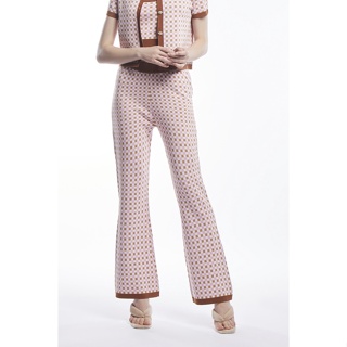 ESP กางเกงนิตผ่าข้างลายตาราง ผู้หญิง | Checkerboard Knit Long Trousers with Side Slit | 5959