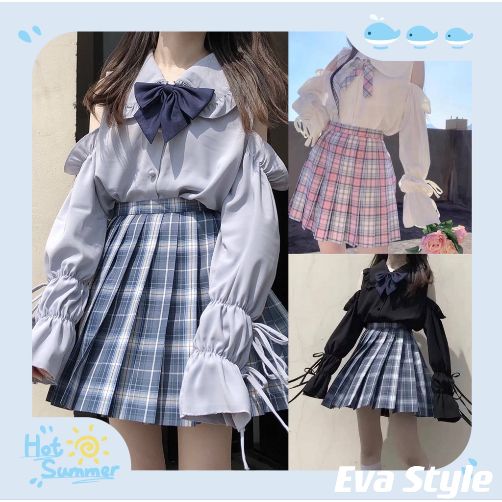 Eva Style🍒พร้อมส่ง CODเสื้อญี่ปุ่น สาวญี่ปุ่นลูกไม้โลลิต้าเสื้อแขนยาวคอ ...