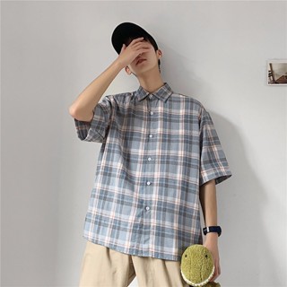 Summer Mens Plaid Check Short Sleeve Slim Fit Shirt Casual Shirt Fashion Business Shirt