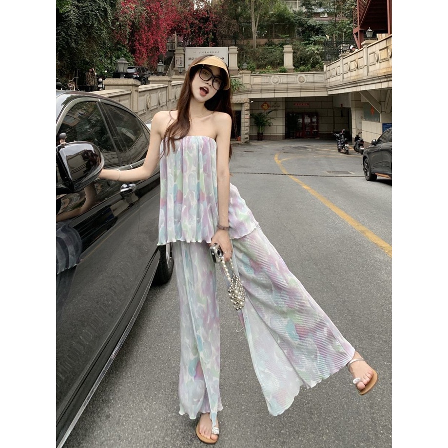 2023-new-style-western-style-casual-suit-sleeveless-tube-top-vest-womens-high-waist-wide-leg-pants-loose-long-pants-two-piece-set