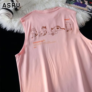 ASRV เสื้อกั๊กผู้ชายใหม่สไตล์ญี่ปุ่นเยาวชนนิยมหลวมประเภทวรรณกรรมผู้ชายฮาราจูกุรอบคอเหงื่อพิมพ์เสื้อยืด