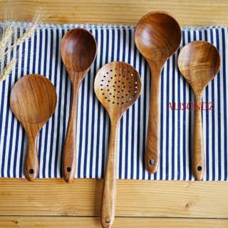 ALISONDZ Wooden Kitchen Utensils Tableware Long Handle Colander Spoon