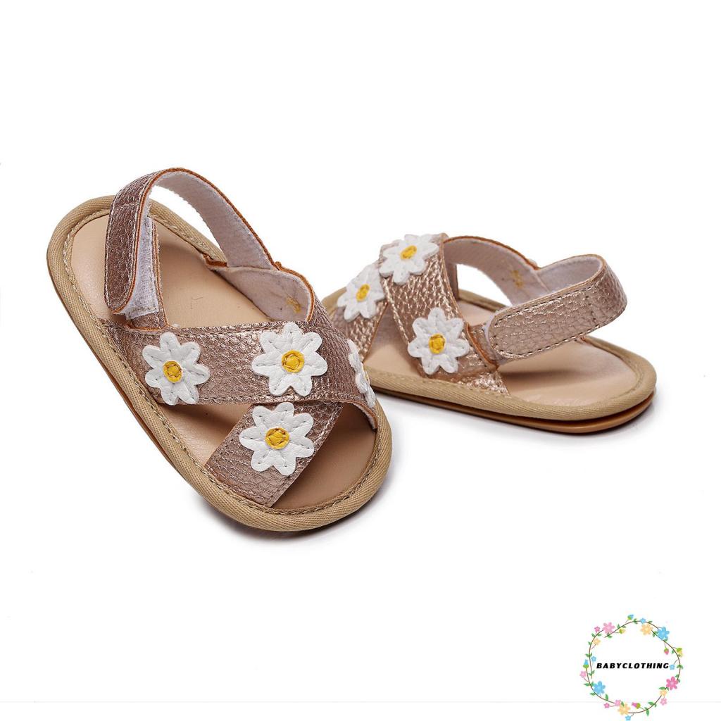 babyclothes-รองเท้าแตะ-พื้นนิ่ม-กันลื่น-ลายดอกไม้-สีขาว-สีทอง-สีชมพู-สําหรับเด็กผู้หญิง