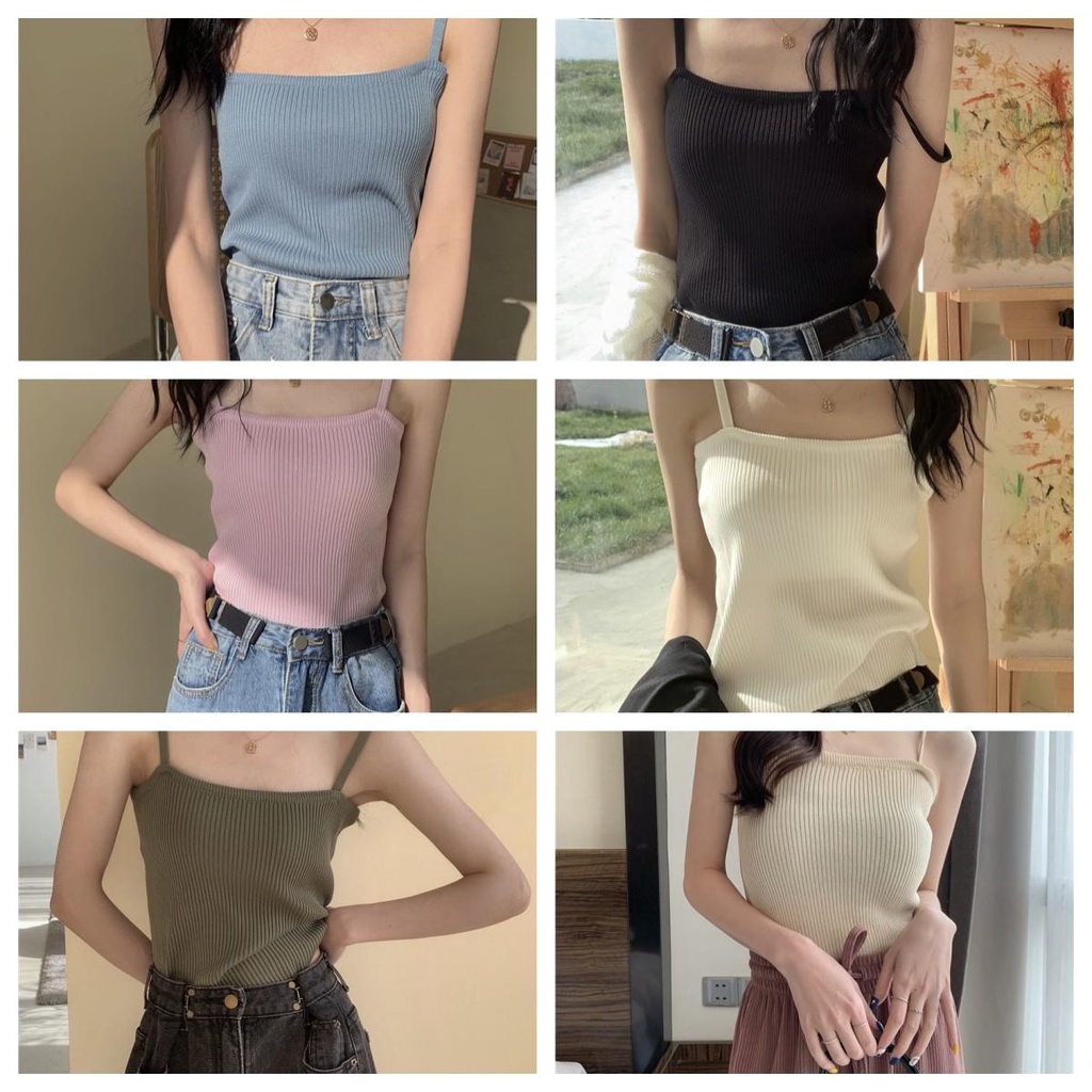 เสื้อสายเดี่ยวไหมพรม-ผ้ายืด-ใส่สบาย-ใส่เข้ากับทุกๆลุคเลย-พร้อมส่ง