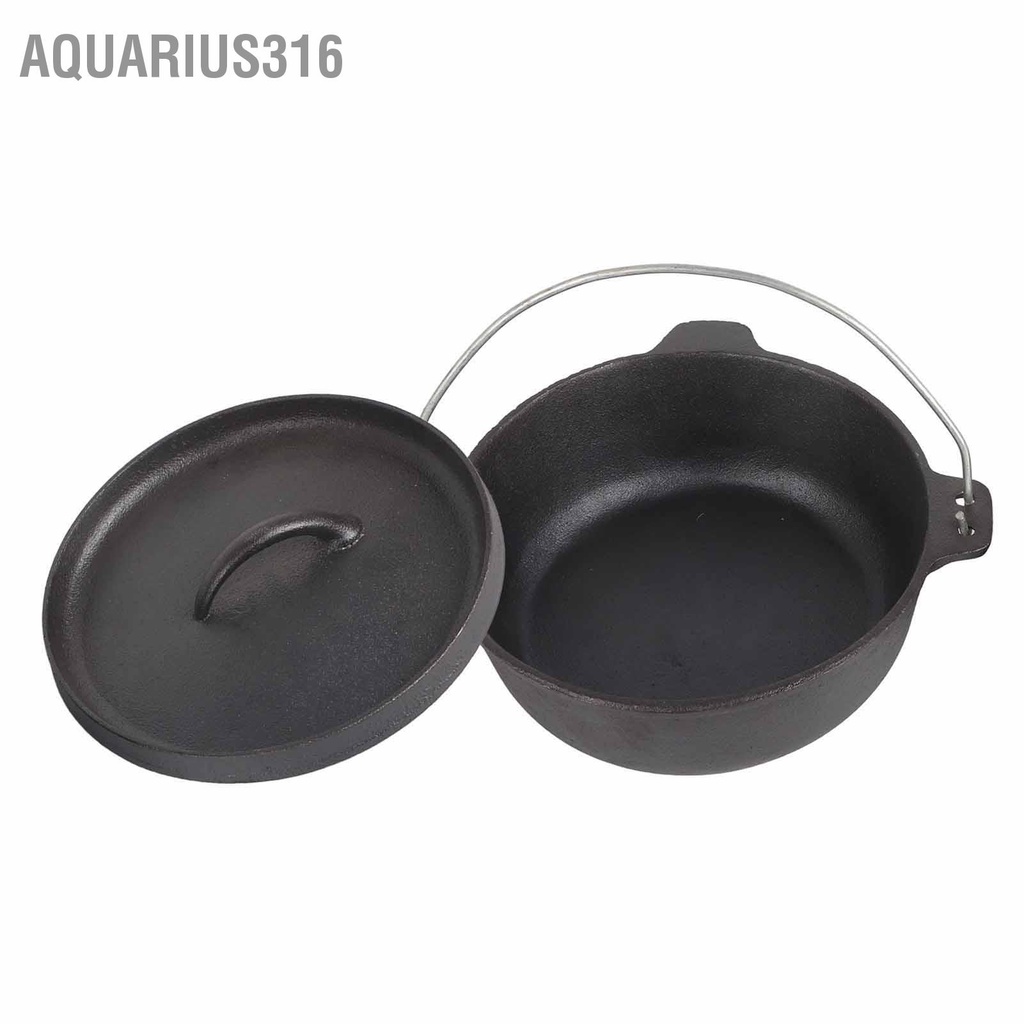 aquarius316-หม้อตั้งแคมป์เหล็กหล่อปรุงรสป้องกันการติดหม้อทำอาหารกลางแจ้งพร้อมฝาปิดสำหรับปิคนิคเดินป่าบาร์บีคิว