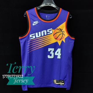 Hot and versatile 2022-23 NBA Phoenix Suns เสื้อกันแดด สําหรับผู้ชาย #34 เสื้อกีฬาแขนสั้น ลายทีม Charles Barkley Classic Edition สีม่วง สไตล์เรโทร 210950