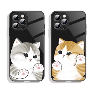 Dmy เคสกระจกนิรภัย ลายแมวน่ารัก สําหรับ iphone 13 pro 14 pro max 12 mini 11 XS max X XR 7 Plus 8 6 6s Plus