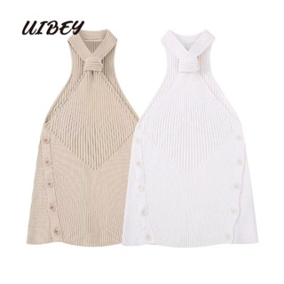 Uibey เสื้อสายเดี่ยว ผ้าถัก Peplum 3491