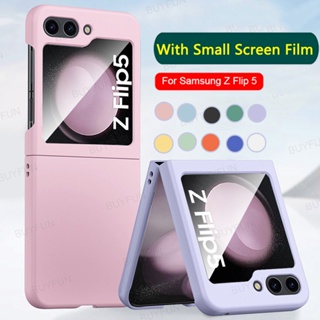 For Samsung Galaxy Z Flip 5 ZFlip5 5G Shockproof PC Skin Feeling Back Cover With Tempered Glass Case