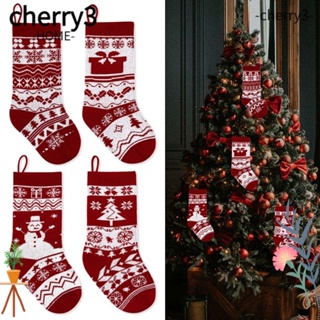 Cherry3 ถุงเท้าถัก ลายสโนว์แมน คริสต์มาส สําหรับปาร์ตี้คริสต์มาส