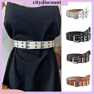 &lt;citydiscount&gt; เข็มขัดหนังเทียม สองชั้น ลายตาดาว ปรับได้ สไตล์พังก์ สําหรับกางเกงยีน เสื้อผ้า