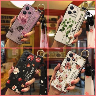 Flower Fashion Design Phone Case For Redmi Note12R Back Cover Wristband Kickstand Durable Silicone Waterproof Phone Holder