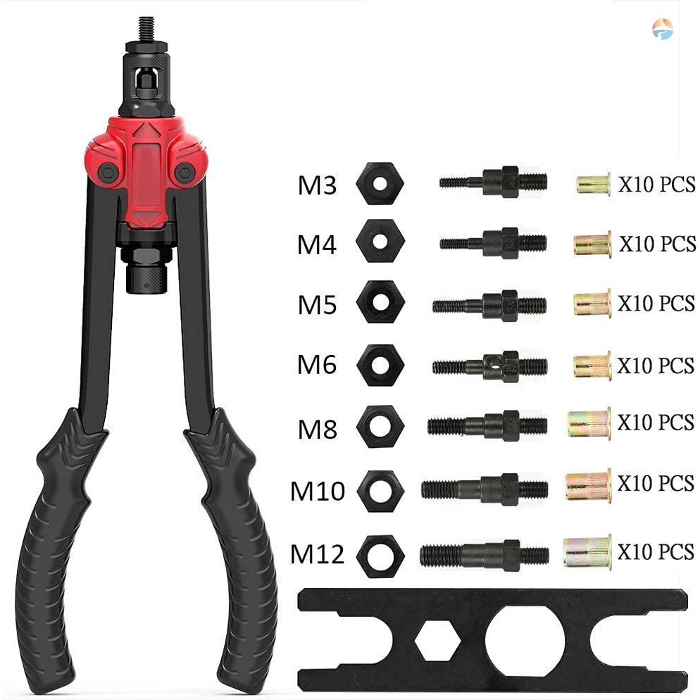fash-rivet-nut-hand-riveter-high-quality-50-carbon-steel-nut-head-and-handle-with-70pcs-rivet-nuts-10-rivet-nuts-per-spindle-and-7pcs-metric-mandrels
