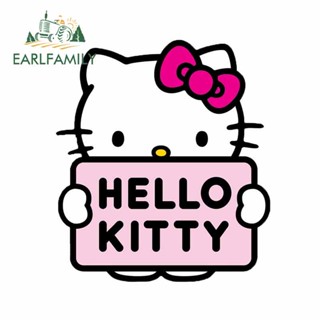 Earlfamily สติกเกอร์ไวนิล ลายการ์ตูน Hello Kitty สีชมพู กันน้ํา 13 ซม. x 11.5 ซม. สําหรับติดตกแต่งหน้าต่างรถยนต์ รถจักรยานยนต์