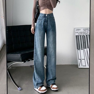 Solenne  กางเกงขายาว กางเกงยีสน์ผู้หญิง ทรงหลวม ๆ ตรง Retro Hip Hop Pants 2023 NEW Style  Korean Style Trendy สไตล์เกาหลี สบาย A97L89F 36Z230909