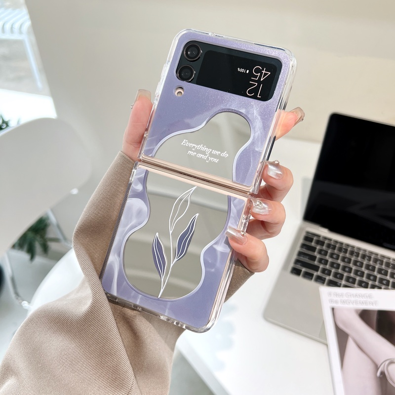 เคสโทรศัพท์มือถือแบบกระจกแข็ง-กันกระแทก-ลายดอกไม้น่ารัก-สําหรับ-samsung-galaxy-z-flip-4-5g-z-flip-3