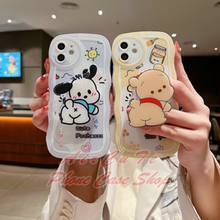 เคส iPhone 15 14 13 12 11 Pro Max X XR XS Max 8 7 6 6S + Plus iPhone14 iPhone13 iPhone12 iPhone11 ProMax XsMax iPhone8 8Plus iPhone7 7Plus Wave Frame Dog Bear Pop-up Holder Soft Case