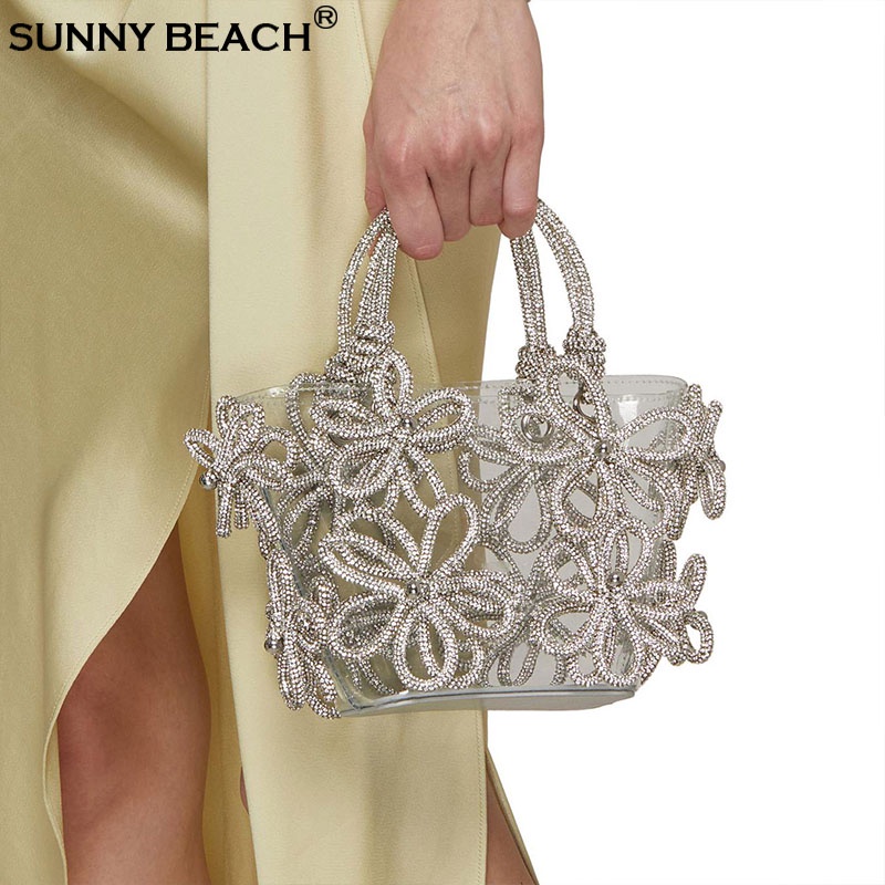 sunny-beach-กระเป๋าถือ-pvc-ใส-ทรงบักเก็ต-ประดับเพชร-หรูหรา-แฟชั่นสําหรับสตรี-งานพรอม-งานแต่งงาน-งานเลี้ยงตอนเย็น